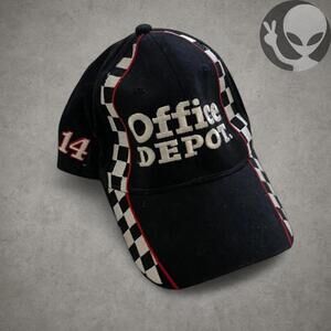 Office Depot Baseball Cap Adjustable Black Checkered Racing
